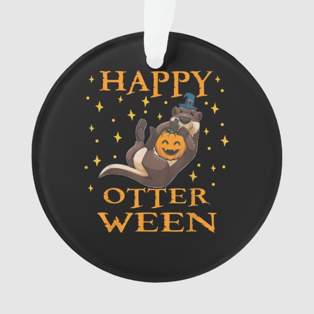 Happy Otterween Cute Sea Otter Halloween Costume Ornament (Front)