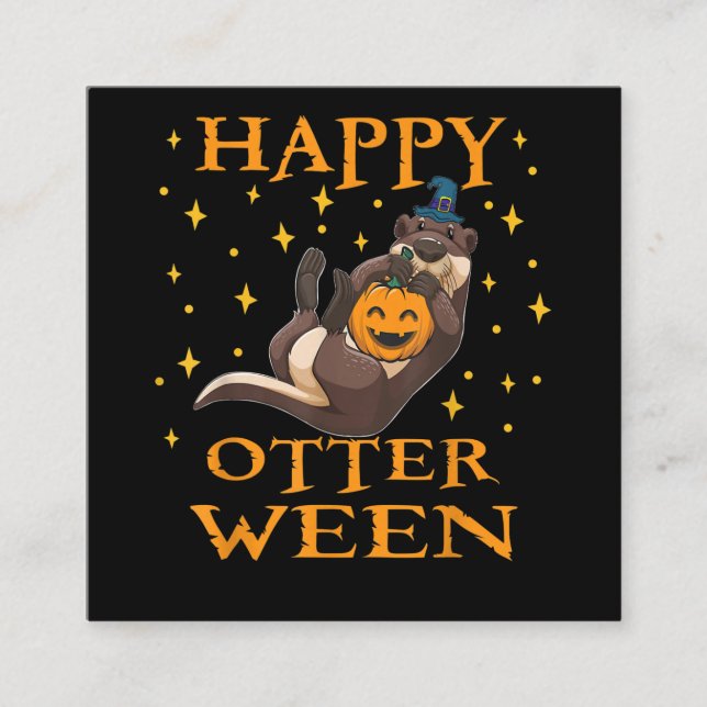 Happy Otterween Cute Sea Otter Halloween Costume Square Business Card (Front)