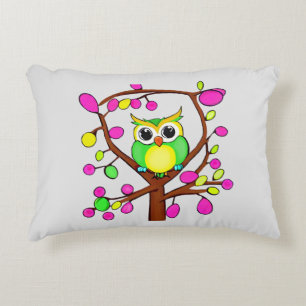 Happy owl in a multicolored tree decorative cushion