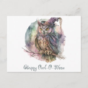 Happy Owl-O-Ween Mystical Pastel Owl Halloween Holiday Postcard