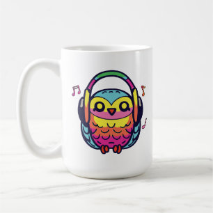 Happy Owl with headphones listening to music. Coffee Mug