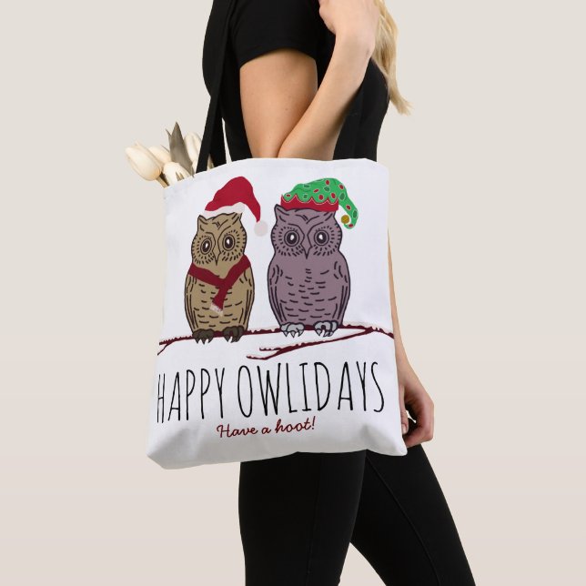 Happy Owlidays, Festive Tote Bag (Close Up)