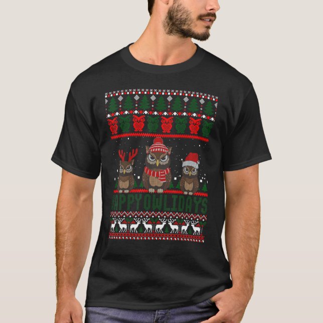 Happy Owlidays Funny Owl Ugly Christmas Sweaters (Front)