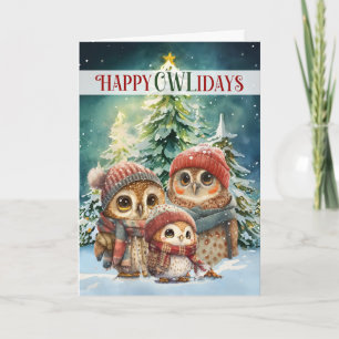 Happy OWLidays Woodland Creatures Holiday Card