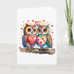 Happy Owls in Love BLANK  Card