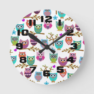 happy owls round clock