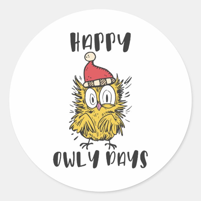 Happy Owly Days Funny Santa Owl Classic Round Sticker (Front)