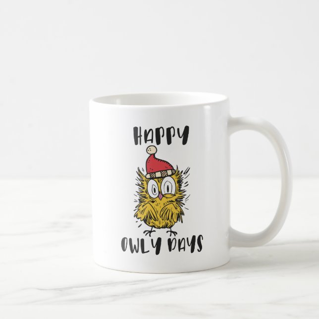 Happy Owly Days Funny Santa Owl Coffee Mug (Right)