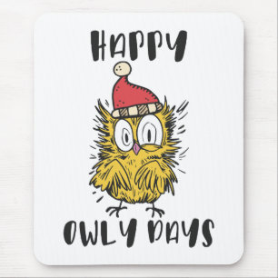 Happy Owly Days Funny Santa Owl Mouse Mat