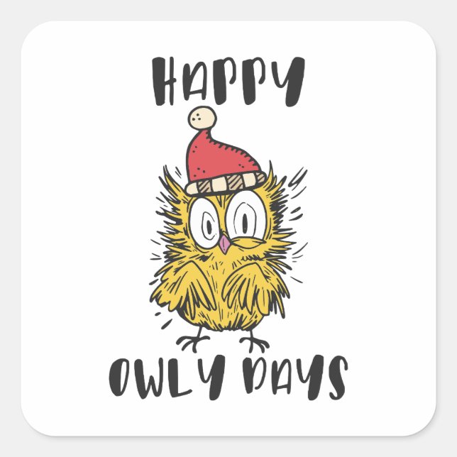Happy Owly Days Funny Santa Owl Square Sticker (Front)
