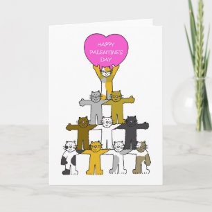 Happy Palentine's Day Cute Cartoon Cats Card