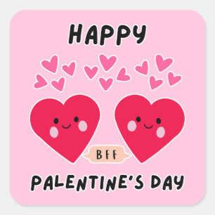 HAPPY PALENTINE'S DAY CUTE LOVE HEART SQUARE STICKER