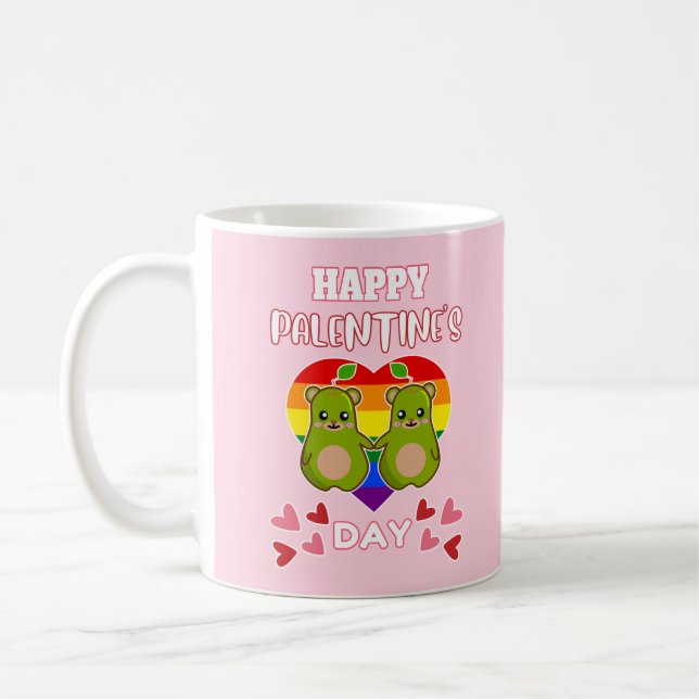 HAPPY PALENTINE'S DAY Cute Pear Bear Pair LGBT Coffee Mug (Left)