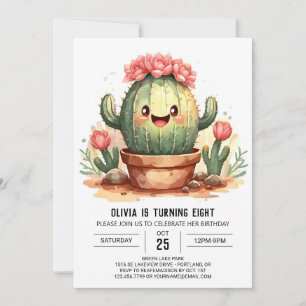 Happy Pampas Grass Girly Cactus Girl Birthday Invitation