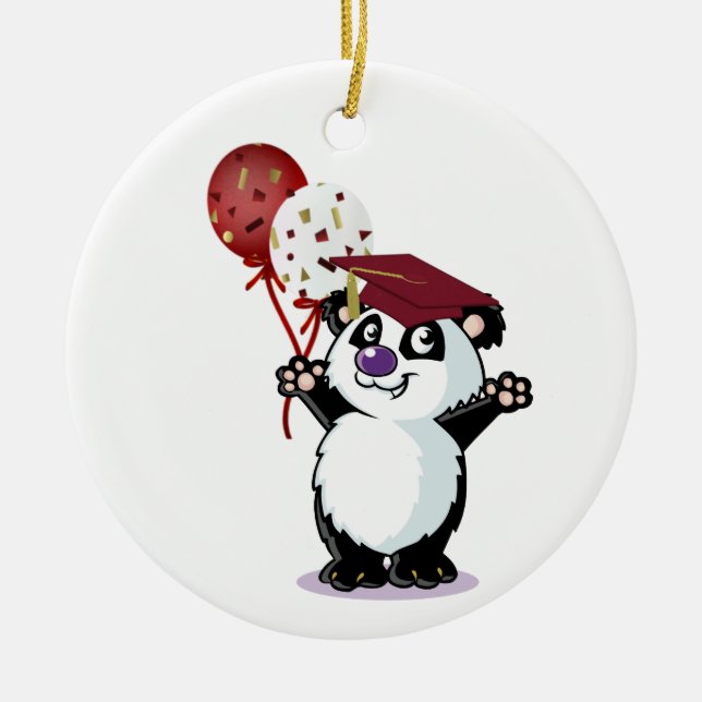 Happy Panda Bear Graduate Ceramic Tree Decoration (Front)