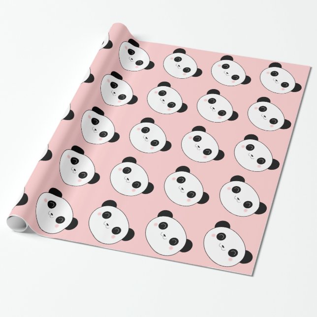 Happy Panda Face Pattern Wrapping Paper (Unrolled)