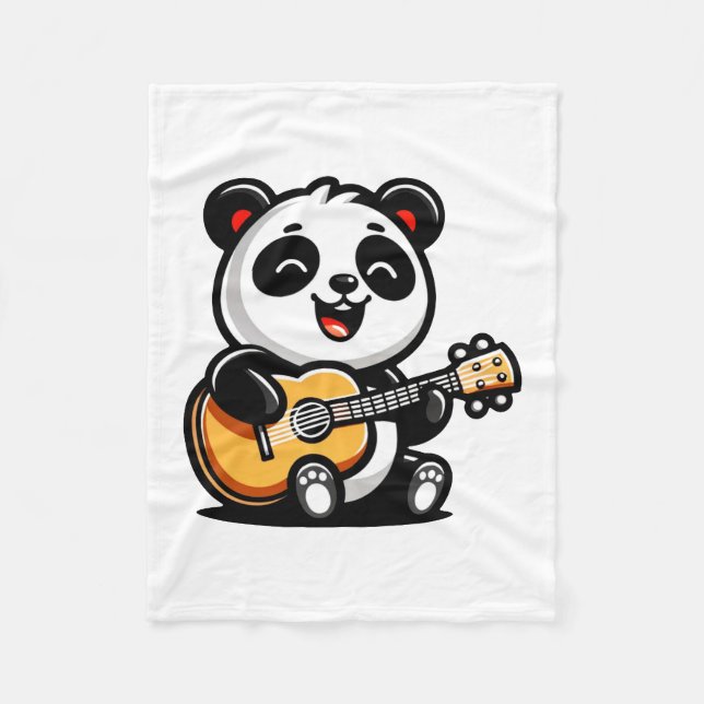 Happy Panda Guitarist - Cute Acoustic Music Design Fleece Blanket (Front)