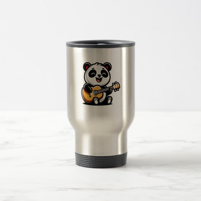Happy Panda Guitarist - Cute Acoustic Music Design Travel Mug (Center)