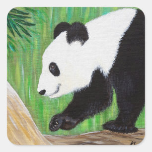 Happy Panda Painting Square Sticker
