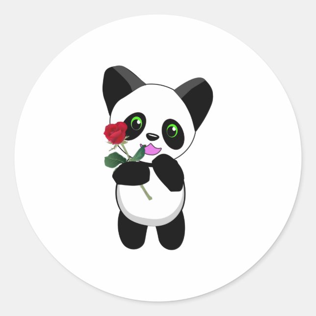 Happy Panda with a special Love Rose just for you Classic Round Sticker (Front)