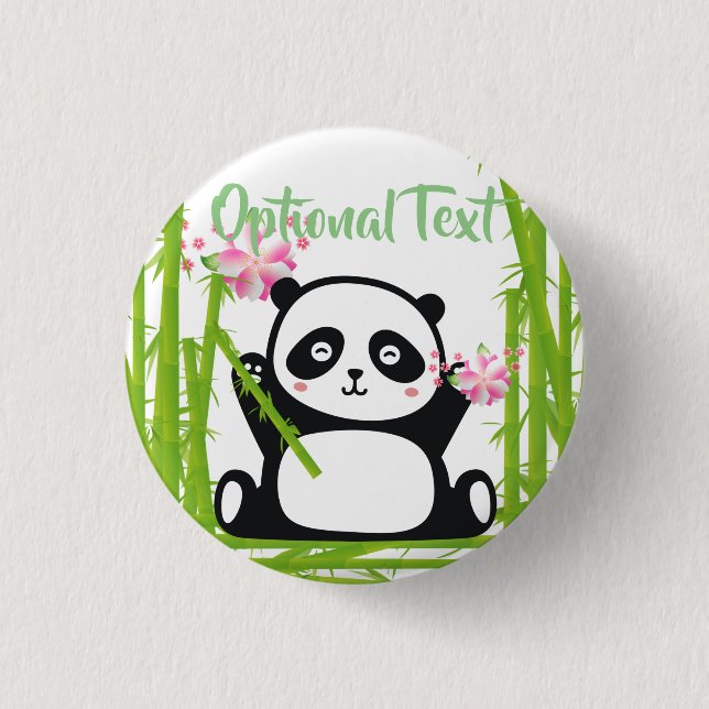Happy Panda with Bamboo & Cherry Blossom  3 Cm Round Badge (Front)