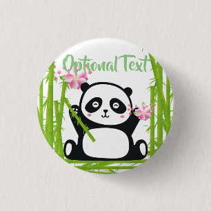 Happy Panda with Bamboo & Cherry Blossom  3 Cm Round Badge