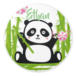 Happy Panda with Bamboo & Cherry Blossom Ceramic Knob