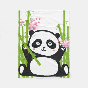 Happy Panda with Bamboo & Cherry Blossom Fleece Blanket
