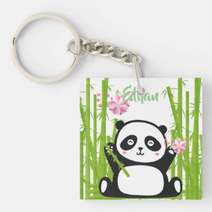 Happy Panda with Bamboo & Cherry Blossom Key Ring