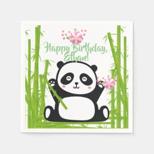 Happy Panda with Bamboo & Cherry Blossom Napkin