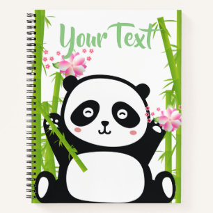 Happy Panda with Bamboo & Cherry Blossom Notebook