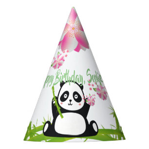 Happy Panda with Bamboo & Cherry Blossom Party Hat