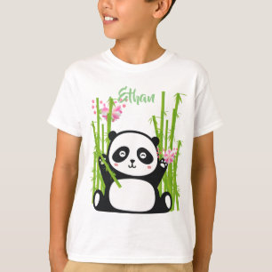 Happy Panda with Bamboo & Cherry Blossom T-Shirt