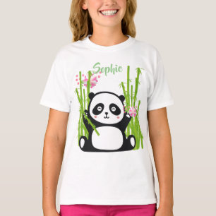Happy Panda with Bamboo & Cherry Blossom  T-Shirt