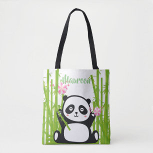 Happy Panda with Bamboo & Cherry Blossom   Tote Bag