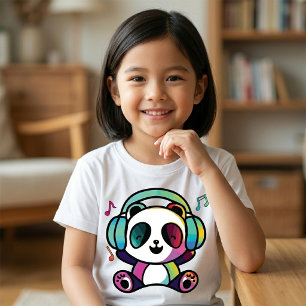 Happy Panda with headphones listening to music.  T-Shirt