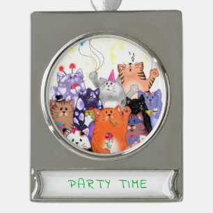 Happy Party Cats Christmas Ornament - Custom Text