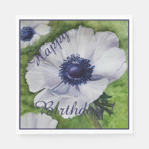 Happy Party Celebration White Anemone Flowers Napkin