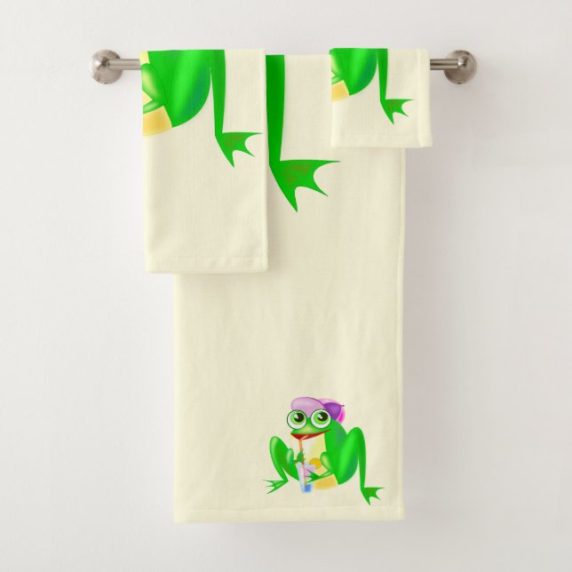 Happy Party Frog Bath Towel Set (Insitu)