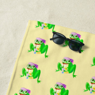 Happy Party Frog Beach Towel