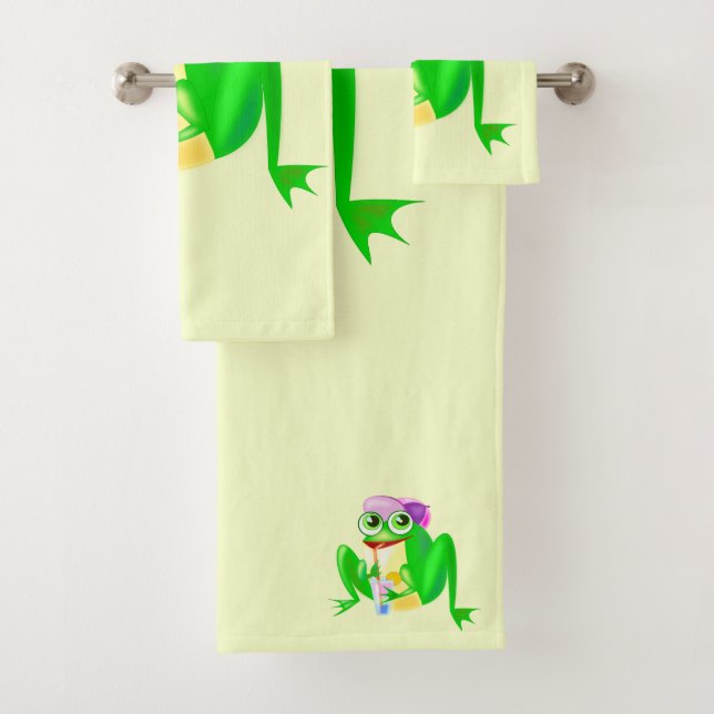 Happy Party Frog  - Choose / add your colour Bath Towel Set (Insitu)