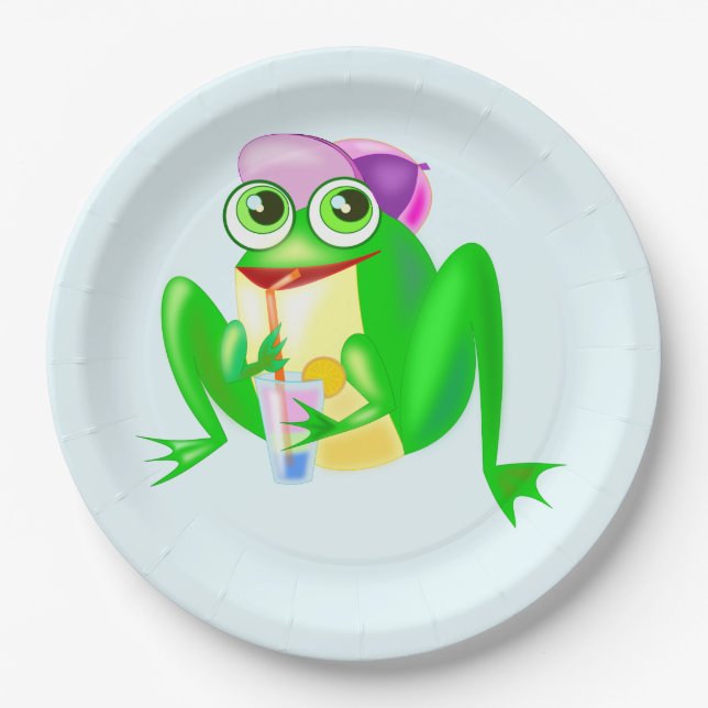 Happy Party Frog Paper Plates Custom Colour - Text (Front)