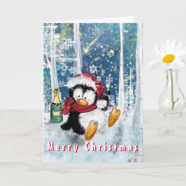 Happy Party Penguin Funny Christmas Card (Small Plant)