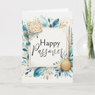 Happy Passover Agate Blue Gold Matzah Card