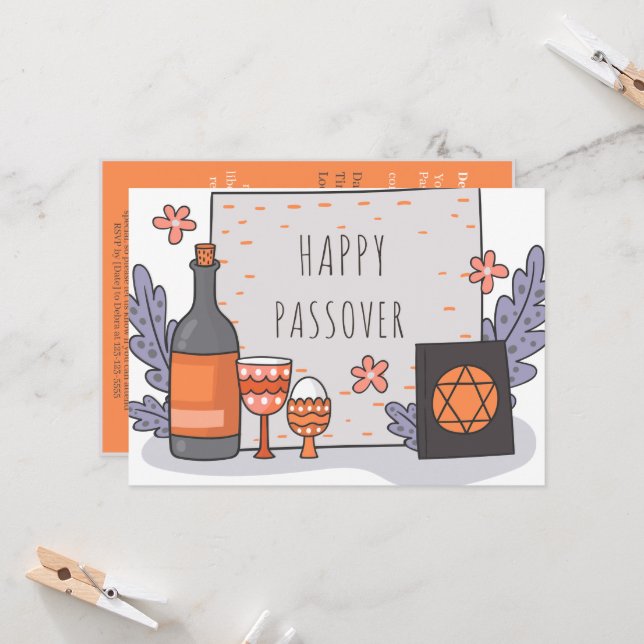 Happy Passover| Beautiful Seder Pesach Invitation (Front/Back In Situ)