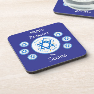 Happy PASSOVER Blue Star of David NAME Coaster
