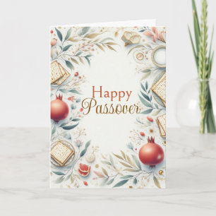 Happy Passover Card Floral Pomegranates Matzah