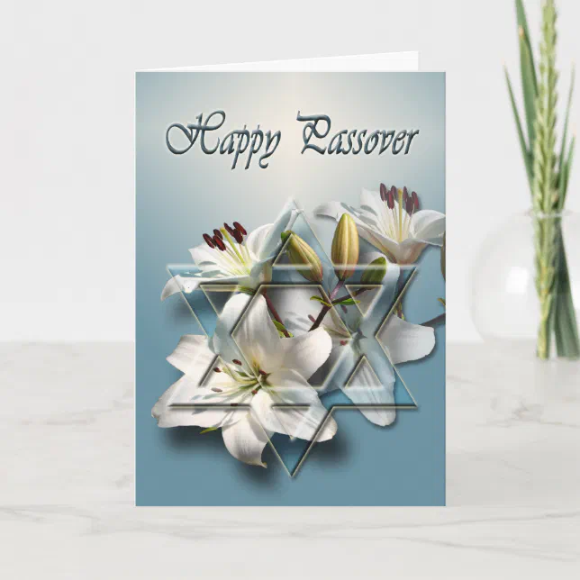 Happy Passover card with Star of David and lilies | Zazzle