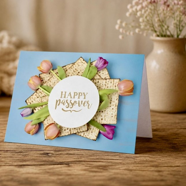 Happy Passover Card with Tulips & Matzo | Modern (Creator Uploaded)