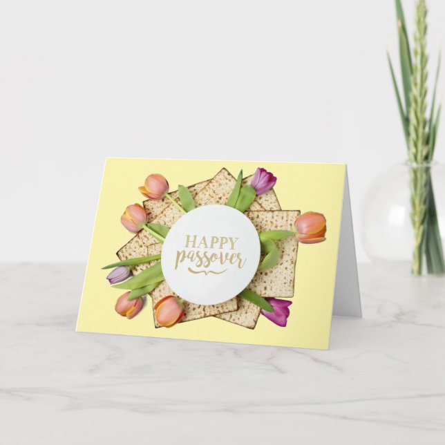 Happy Passover Card with Tulips & Matzo | Modern (Front)